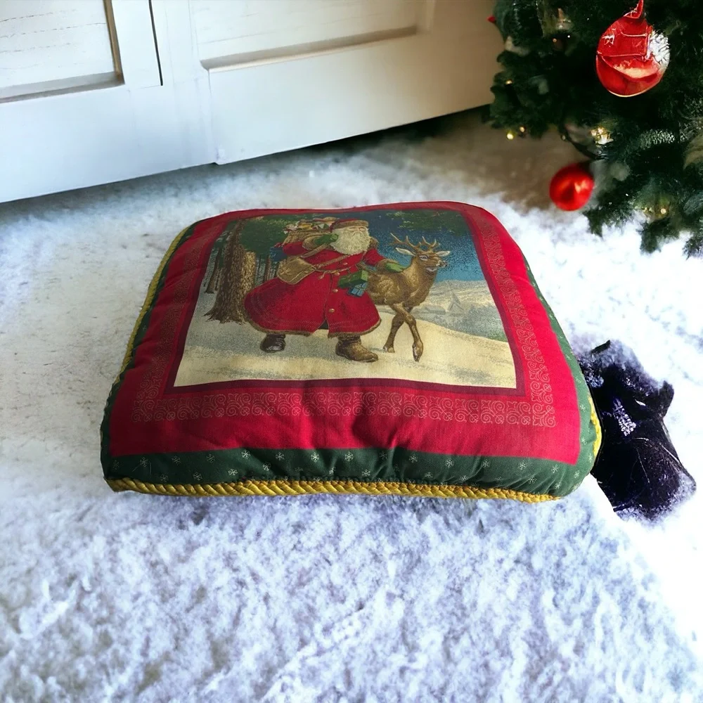 Old World Santa Claus Throw Pillow Christmas Reindeer Gifts Winter 15” x 15”